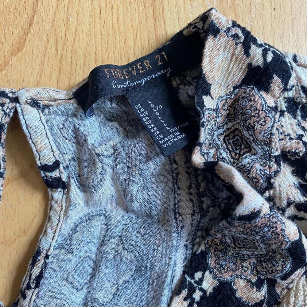 Forever 21 Floral And Patterned Short Sleeve Pant Jumpsuit Deep V-neck